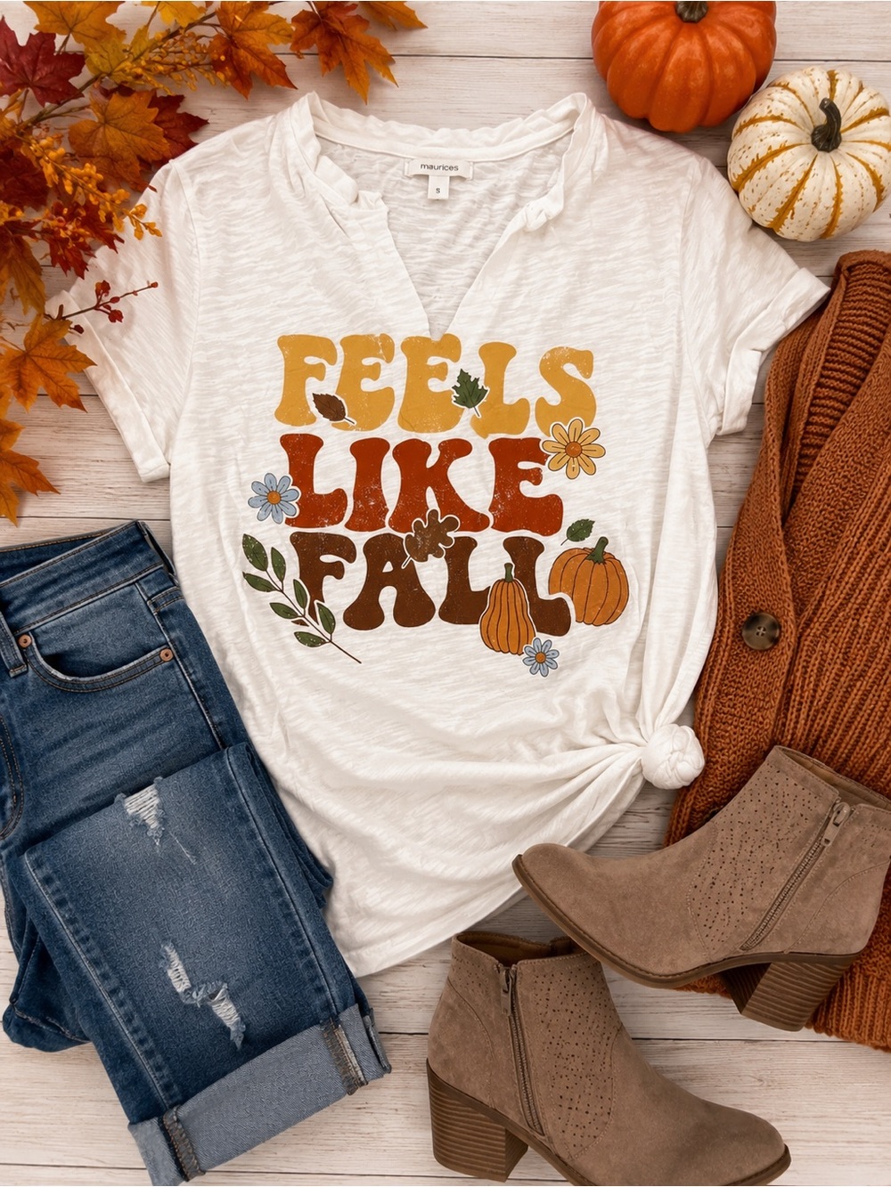 Maurices Feels Like Fall Graphic Tee Size Small | Pumpkin Autumn Shirt